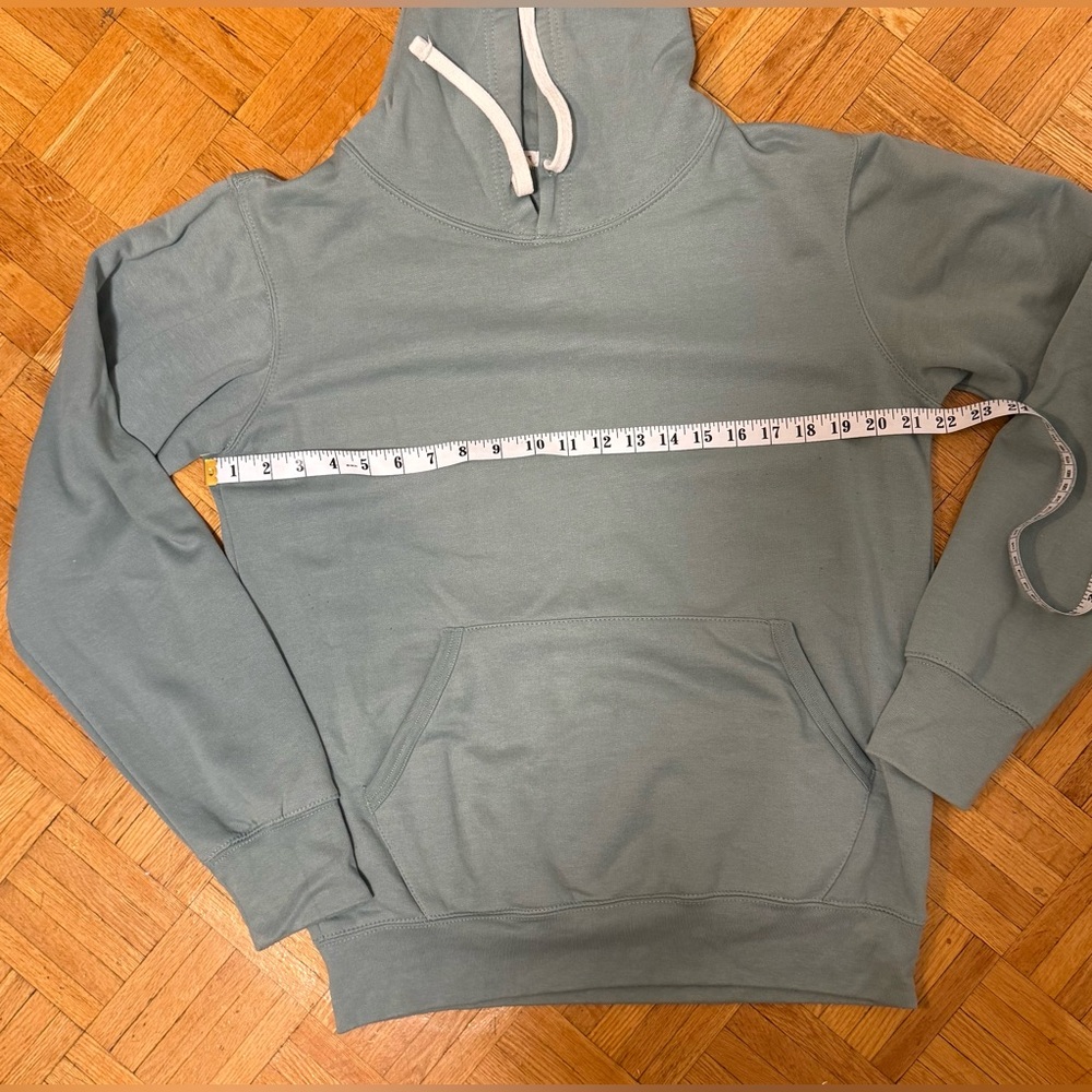 Garage | Sage Green Relaxed Fit Hoodie Kangaroo Pocket with Cream Drawstrings - Picture 5 of 7